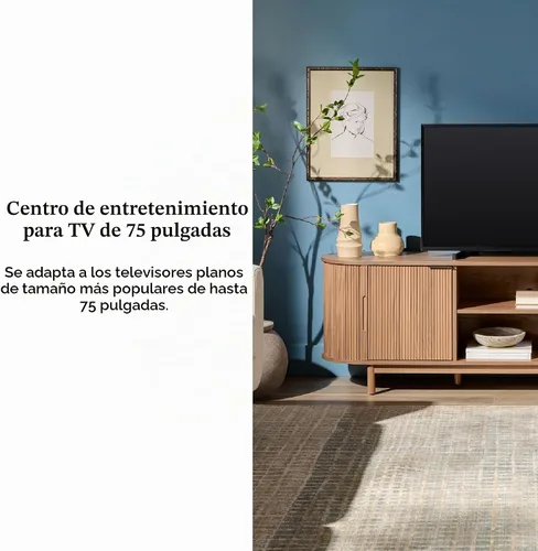Vista 3 de Walker Edison Chloe Soporte de TV Curvo Acanalado, Puertas Corredizas, 75 Pulgadas, 70 pulgadas, Moca