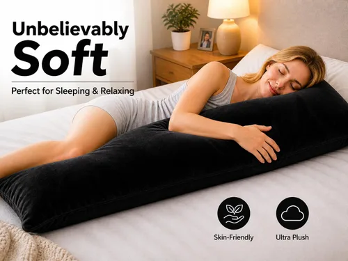 Vista 3 de EVOLIVE Micromink Suave, Piel Sintética, Funda de Almohada Corporal de Gamuza Sintética 21"x54" de Repuesto con Cierre de Cremallera