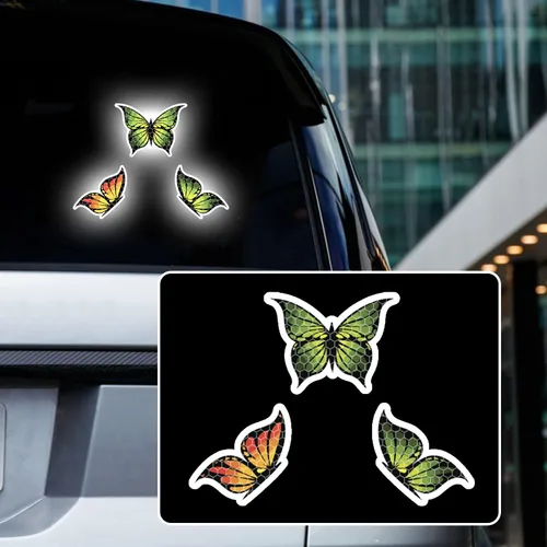 Vista 14 de Juego de 3 calcomanías reflectantes de alta intensidad para automóvil, diseño de mariposa, decoración de coche, impermeable, parachoques de coche