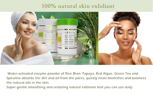 Vista 2 de Polvo de enzima de arroz y papaya (activado por agua) - Exfoliante/limpiador facial diario totalmente natural - Purificador de poros