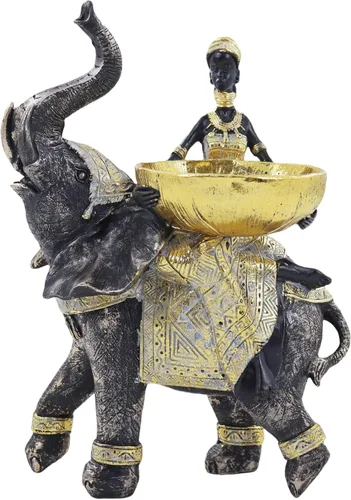 Vista 9 de Lescafita Escultura de Elefante Africano Dorado, Exquisita Decoración Animal para el Hogar, con Bandeja de Almacenamiento en la Parte Superior