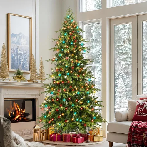 Vista 2 de HOLLO STAR Árbol de Navidad tipo lápiz preiluminado de 7.5 pies con 400 luces LED, control de aplicación, árbol de Navidad artificial Aspen, luces
