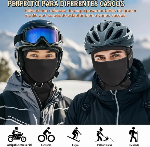 Vista 4 de Pasamontañas de esquí para hombres y mujeres, máscara térmica de invierno Negro