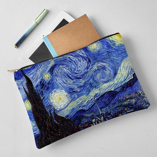 Vista 7 de CafePress Starry Night by Vincent Van Gogh - Neceser grande con cremallera, 12.5 x 8.5 pulgadas, Blanco
