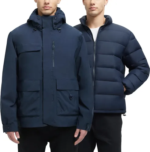Vista 9 de YGREYG Chaquetas de invierno impermeables 3 en 1 para hombre, para esquí, abrigo de lluvia y nieve, con forro acolchado, cortavientos
