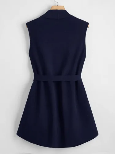 Vista 2 de SOLY HUX Chaqueta tipo chaleco sin mangas con solapa frontal abierta para mujer, talla grande, con cinturón, Negro
