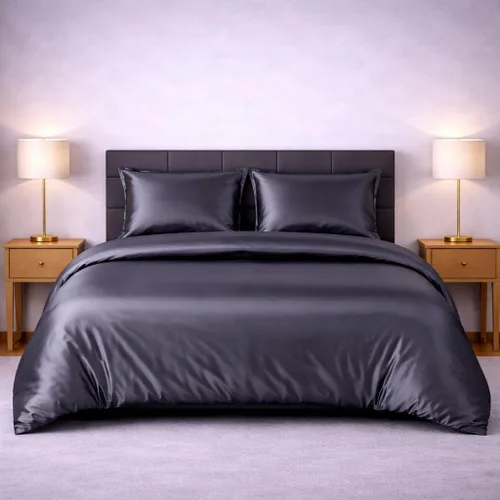 Vista 24 de Juego de funda de edredón de satén de seda – Juego de ropa de cama de lujo de 4 piezas con 1 funda de edredón, 1 sábana bajera
