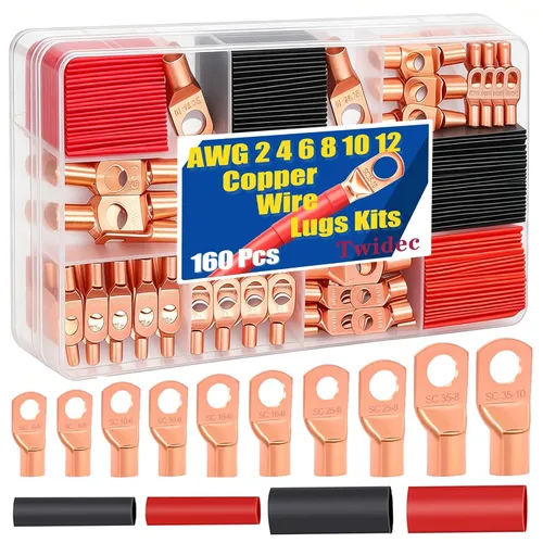 Vista 10 de Twidec/130PCS Kit de terminales de cable de batería de cobre AWG2 4 6 8 10 12 14 16