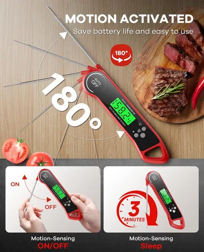 Vista 4 de SILVLF Termómetro digital para carne, termómetro de lectura instantánea con luz de fondo, función de calibración y sujeción, termómetro impermeable