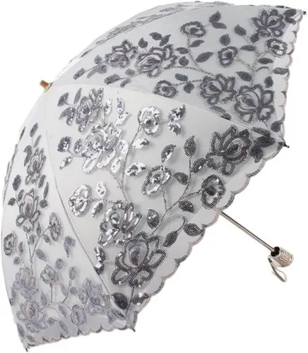 Vista 20 de Honeystore Sombrilla bordada con flor 3D plegable UV con encaje clásico