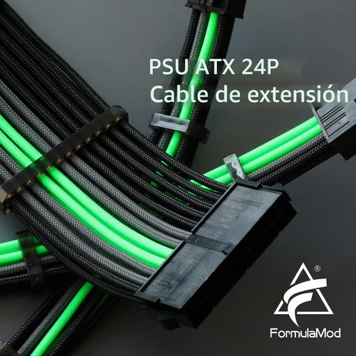 Vista 3 de FormulaMod Kit de cable de alimentación de extensión de manga 18AWG ATX 24P+ Poliestireno expandido 8-P+PCI-E8-P con peines para PSU a placa Negro