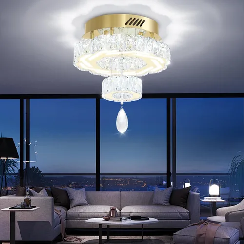 Vista 26 de Flashing God Candelabros de cristal modernos de 12 pulgadas, lámpara de techo de montaje empotrado, mini lámpara LED regulable para pasillo, lámpara