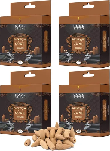 Vista 8 de Conos de incienso de reflujo – 40 conos orgánicos hechos a mano para quemador de cascada Paquete de 4 aromas aromáticos de larga duración Go Away