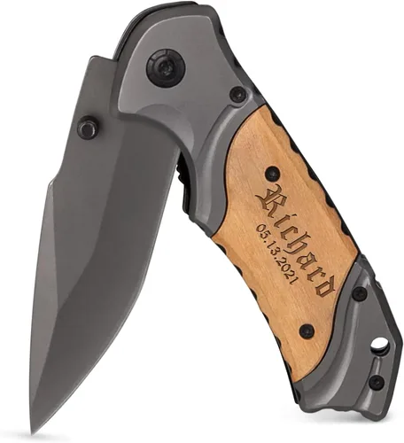 Vista 9 de Cuchillos personalizados para hombres, cuchillo de bolsillo grabado personalizado, idea de aniversario de madera para él, idea de Navidad para 51.2