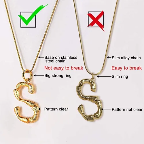 Vista 7 de FOCALOOK Collar de bambú chapado en oro de 18 quilates con dije de nombre inicial para mujer, collar grande con dije de letra de bambú