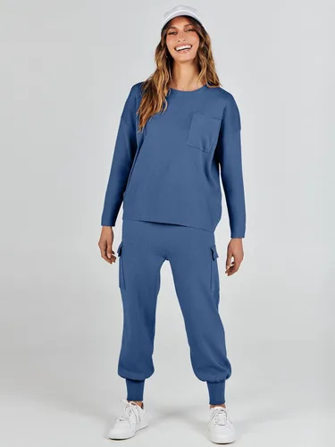 Vista 8 de ANRABESS Conjuntos de dos piezas para mujer, conjuntos de suéter de punto de manga larga, sin botones, pantalones cargo para correr, conjuntos a