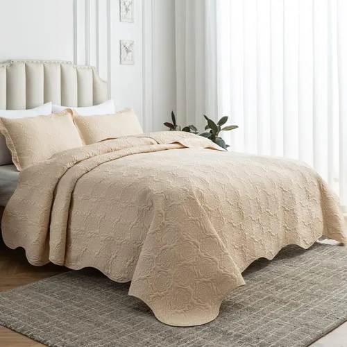Vista 24 de Auemtyn Juego de edredón de tamaño Full/Queen de 3 piezas, colcha de verano suave y ligera, cobertor de cama de microfibra reversible para todas
