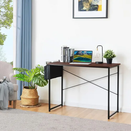 Vista 6 de Mesa de escritorio para computadora, escritorio de computadora de oficina en casa de 47 pulgadas con bolsa de almacenamiento, escritorio de estudio