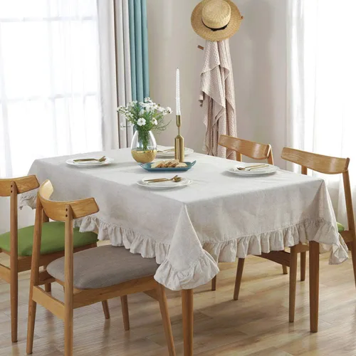 Vista 3 de Sandweek Mantel rectangular de lino con borlas, mantel pequeño de tela de algodón pesada, a prueba de polvo, para cocina y comedor