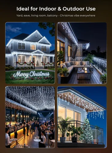 Vista 8 de Luces de Navidad de carámbano para exteriores, 40 pies, 432 LED, impermeables, para exteriores, 8 modos de iluminación, con control remoto