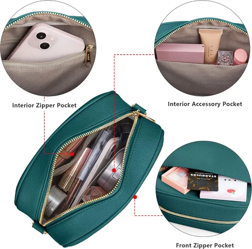 Vista 4 de KALIDI Bolso cruzado casual, de cuero vegano, 2 correas, bolso de hombro casual para mujer, bolso de trabajo, compras, viajes de noche