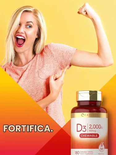 Vista 7 de Carlyle Vitamina D3 masticable 2000 UI (50mcg) 180 tabletas masticables