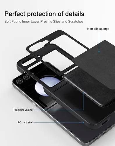 Vista 4 de Foluu para Samsung Galaxy Z Flip 5 5G Funda, Funda de Cuero, Cuero PU + Carcasa Rígida de PC Ultra Delgada Slim Duradera Funda Protectora
