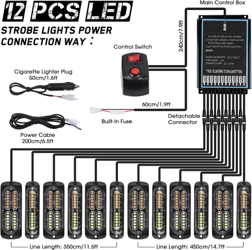 Vista 2 de 12 luces estroboscópicas intermitentes con función de sincronización, para montaje en superficie, luces de emergencia, de advertencia