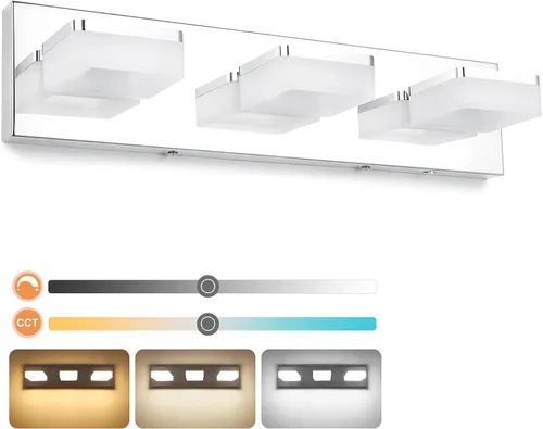 Vista 11 de GOODATE Lámparas de baño regulables de 3 colores sobre el espejo, luces LED cromadas, de acero inoxidable acrílico, 6 luces de tocador de baño