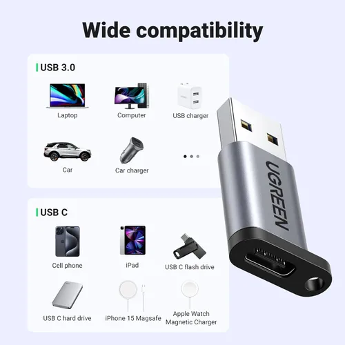Vista 5 de UGREEN Adaptador USB C hembra a USB macho de 10 Gbps tipo C a USB A, convertidor de cable de carga compatible con Apple Watch iPhone 15 14 13