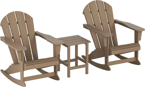 Vista 19 de Malibu - Sillas mecedoras Adirondack para patio al aire libre con juego de mesa auxiliar, gris