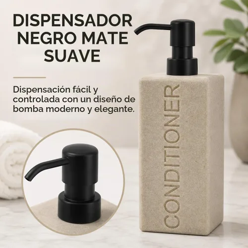 Vista 5 de dispensador rectangular de resina premium para cuarto de baño, para champú, acondicionador, loción corporal, diseño moderno recargable con bomba