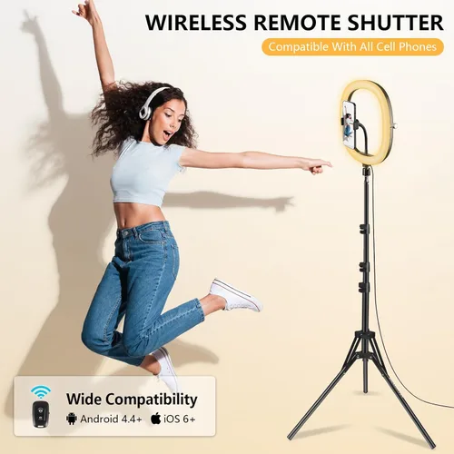 Vista 5 de Anillo de luz para selfie de 12 pulgadas con trípode de 59 pulgadas y soporte para teléfono Trípode de luz LED regulable para fotografía