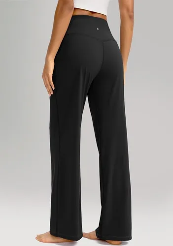Vista 3 de Soothfeel Pantalones de pierna ancha para mujer, pantalones de trabajo de yoga con bolsillos, cintura alta, pantalones de vestir, pantalones