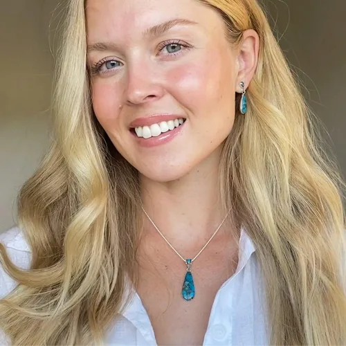 Vista 2 de Sterling Silver Genuine Turquoise Necklace & Earrings Matching Set (Choose Style)