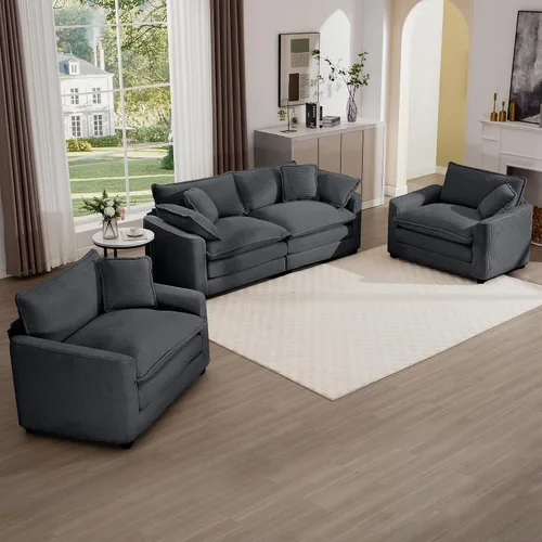 Vista 15 de Juego de sofá de 2 piezas de gran tamaño para sala de estar, sofá biplaza y sofá individual, asiento modular modular profundo de pana cómodos sofás
