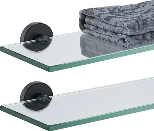 Vista 17 de JQK Pequeños estantes flotantes de vidrio negro, repisas de exhibición de 4 pulgadas para pared, mini decoración, sala de estar, dormitorio, baño