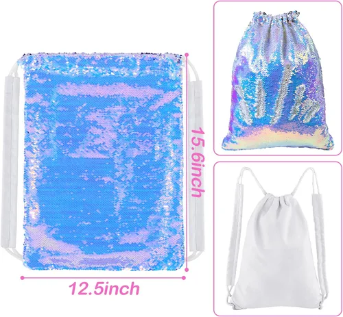 Vista 5 de MHJY Mochila brillante con cordón y lentejuelas de sirena, bolsa de baile deportiva, gimnasio, playa, natación, mochila de cumpleaños, bolsa