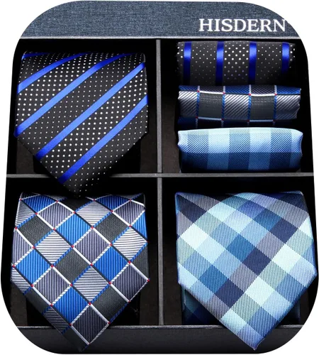 Vista 54 de HISDERN Juego de corbatas extralargas para hombre y pañuelo de bolsillo de 63 pulgadas, colección XL, caja de regalo, corbata, lote de 3
