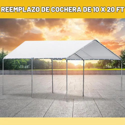 Vista 4 de Toldo de cochera resistente de 10 x 20 pies, impermeable, refugio de garaje, carpa de lona para automóvil, cubierta de repuesto para toldo