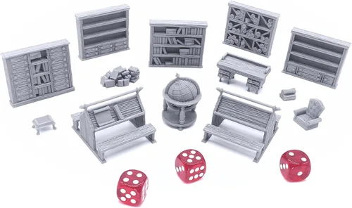 Vista 2 de Muebles de biblioteca - DND Terrain compatible con Dungeons and Dragons, 1.102 in Wargaming miniatura, juegos de rol de mesa, escenario de juego