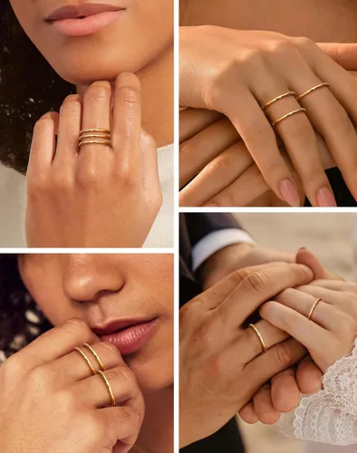 Vista 4 de LOYALLOOK Anillos apilables rellenos de oro de 14 quilates de 0.059 pulgadas para mujer, anillos de acero inoxidable lisos y delgados para nudillos