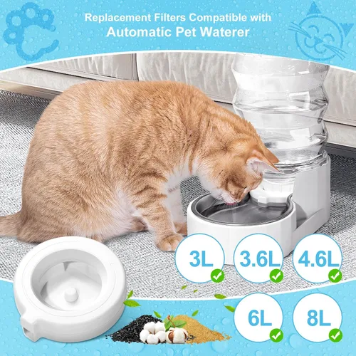 Vista 2 de Paquete de 4 filtros de repuesto para dispensador de agua de mascotas por gravedad de 3.6L/4.6L/6L/8L, repuesto de filtro de agua para perros
