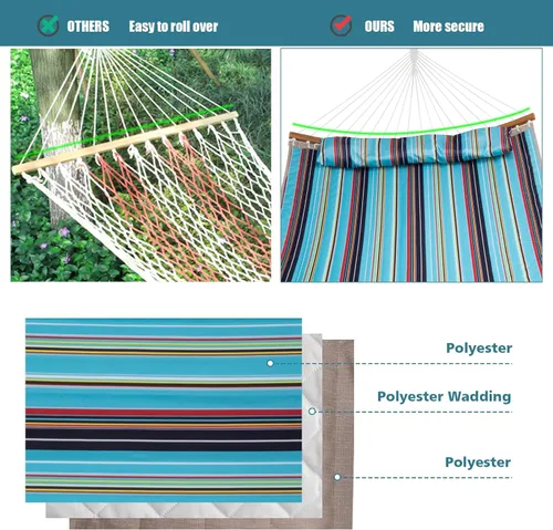 Vista 6 de Giantex Hamaca con almohada desmontable para colgar al aire libre, hamaca de patio con barra separadora de bambú curvada, cadena de acero, hamacas