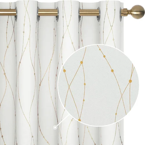 Vista 30 de Deconovo - Cortinas opacas con diseño dorado estampado y ojales, negro, de 42 pulgadas de ancho x 45 pulgadas de largo