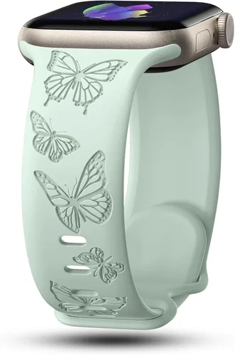 Vista 6 de Paquete de 3 correas grabadas con mariposas compatibles con Apple Watch Band de 1.496 pulgadas, 1.575 pulgadas, 1.614 pulgadas, 1.654 pulgadas