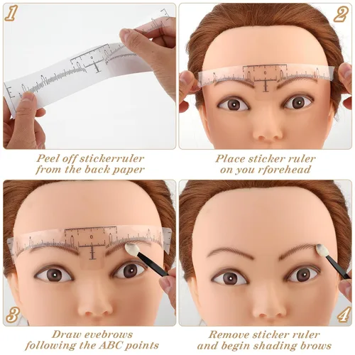 Vista 6 de 100 plantillas de regla de cejas – Abeillo - Adhesivo desechable para regla de cejas, plantilla de cejas de microblading, herramienta de medición