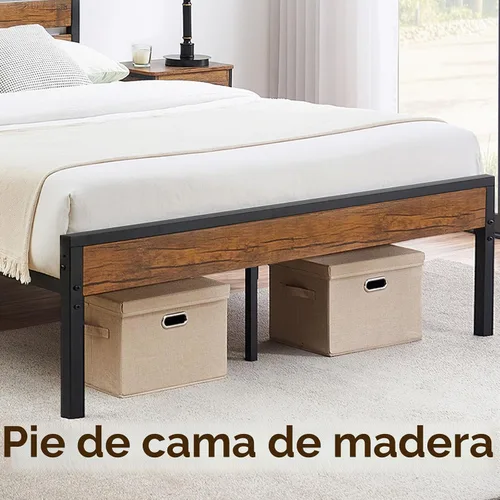 Vista 4 de Base de cama rústica tamaño Queen con cabecero, plataforma de metal, marco de cama de granja, listones de metal, marco de cama resistente