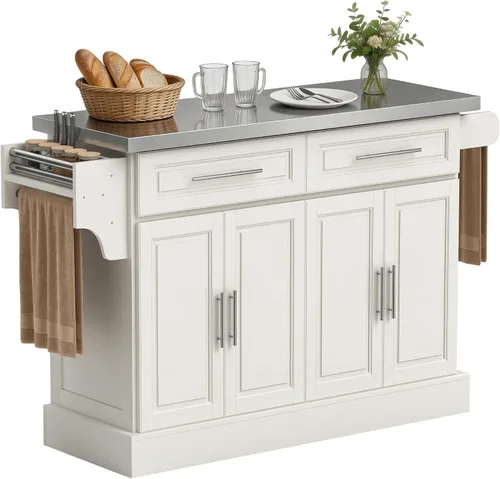 Vista 9 de HomCom Isla para cocina. Gabinete moderno con ruedas, con parte superior de acero inoxidable., Negro