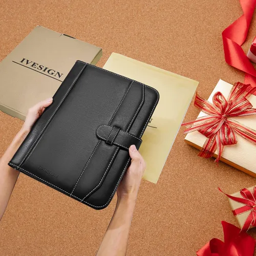 Vista 2 de Cuaderno Portafolio de Cuero con Carpeta, Portapapeles de Almacenamiento con Cubierta para Soporte de Bloc Legal Tamaño Carta A4, Bloc de Escritura